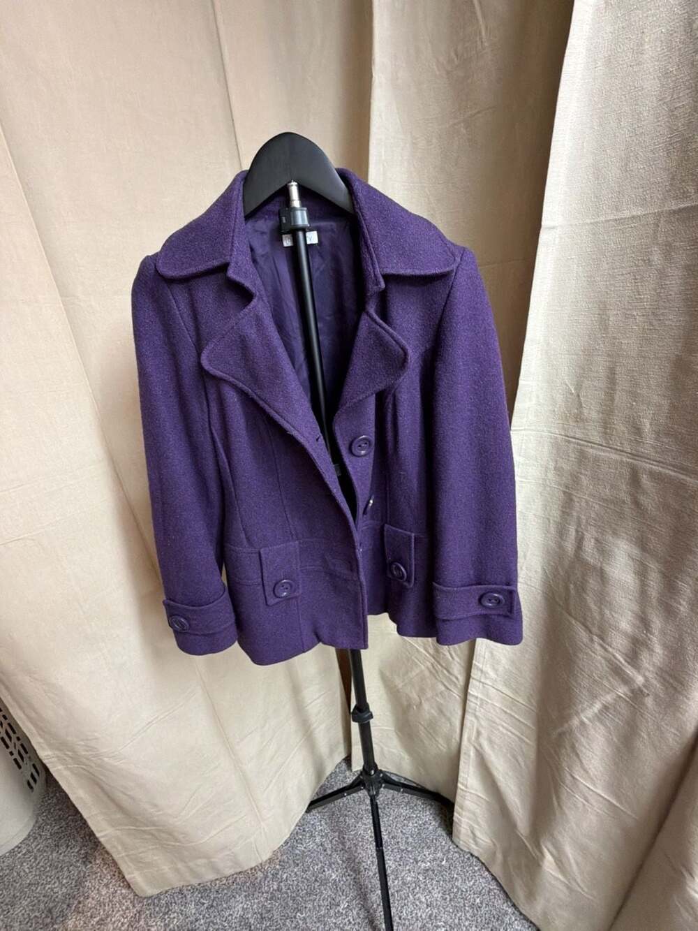 Relativity Women's Purple Wool Blend Pea Coat Jacket Size PM